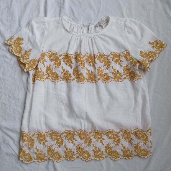 Loft Tops - Ann Taylor Loft Blouse Linen Blend Embroided Peasant Boho Women's Size M